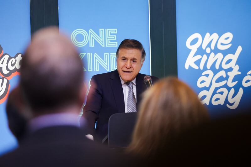 Khosrow Semnani, founder of the Semnani Family Foundation, launches the “One Kind Act a Day” global campaign at the Gallivan Center in Salt Lake City on Tuesday.