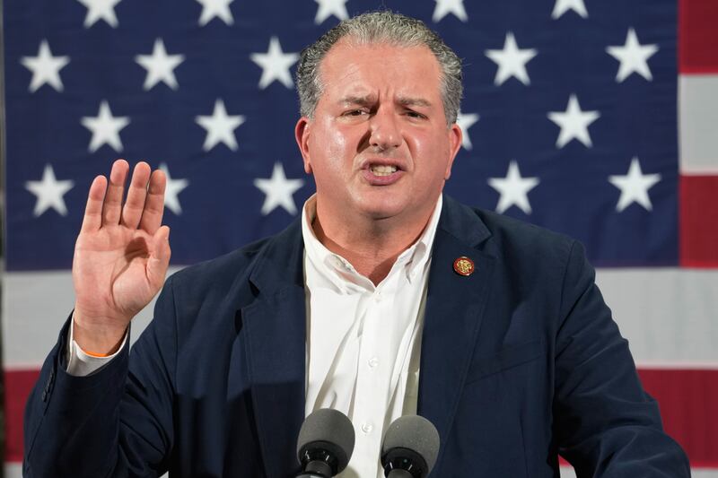 Jimmy Patronis, Florida’s chief financial officer, speaks during a campaign rally for Republican Florida Gov. Ron DeSantis.