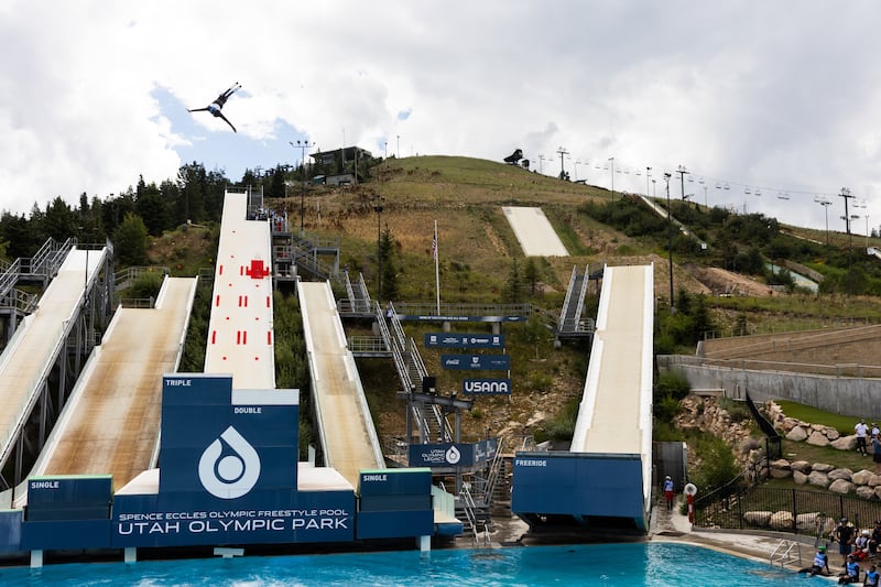Athletes compete at the 2023 U.S. Freestyle Ultimate Airwave Competition at the Utah Olympic Park in Park City.