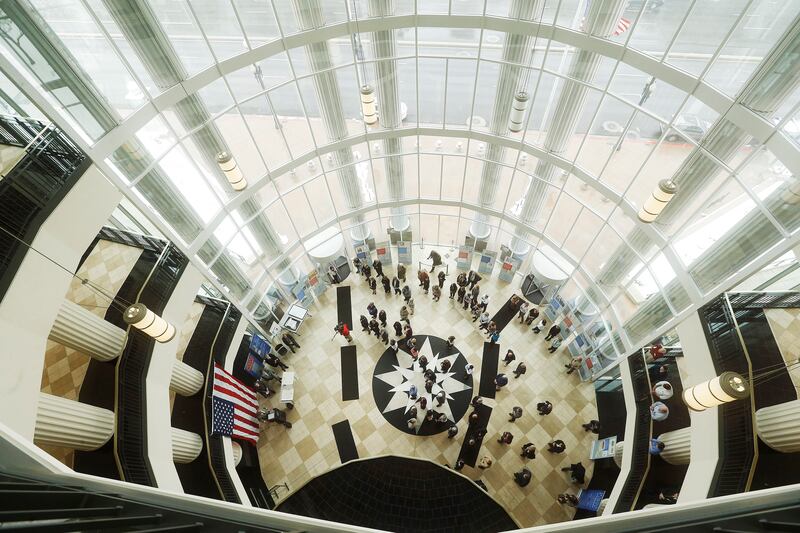 Attendees listen as the Utah state courts hold a ceremony to recognize the 800-year anniversary of the signing of the Magna Carta at the Matheson Courthouse in Salt Lake City Wednesday, April 15, 2015.