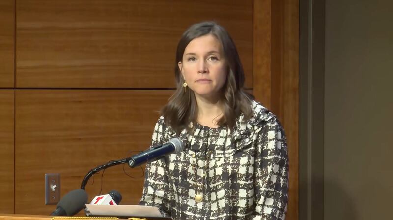 Salt Lake City Mayor Erin Mendenhall provides an update on the Project Safe Neighborhoods initiative on Tuesday, March 29, in Salt Lake City.
