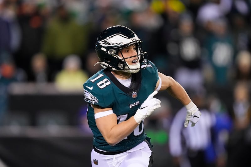 Philadelphia Eagles’ Britain Covey in action during an NFL divisional round playoff football game, Jan. 21, 2023.