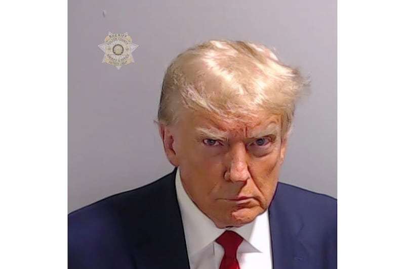 This booking photo provided by Fulton County Sheriff’s Office shows former President Donald Trump on Aug. 24, 2023.