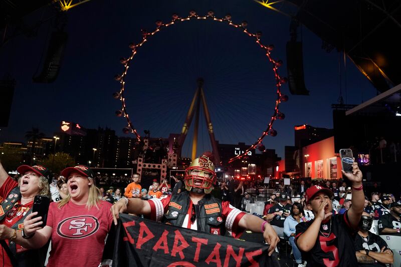 San Francisco 49ers fans cheer during the NFL draft Friday, April 29, 2022, in Las Vegas.