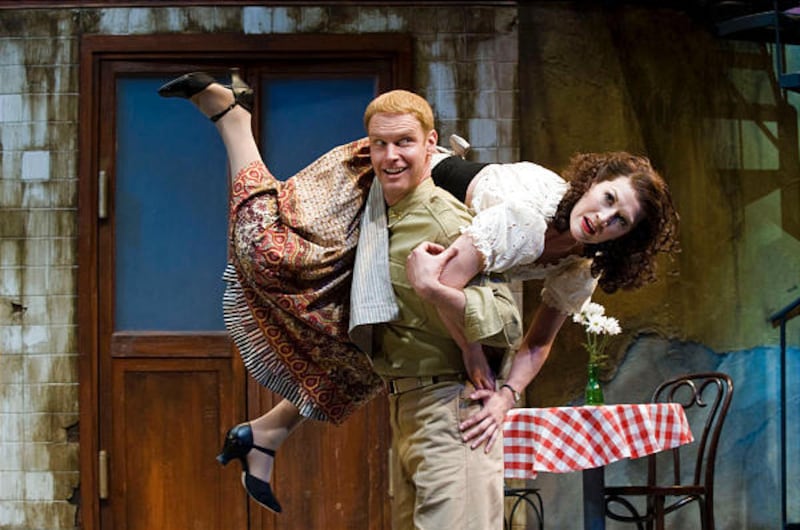 Grant Goodman as Petruchio and Melinda Parrett as Katharina Minola in the Utah Shakespearean Festival's 2008 production of 'The Taming of the Shrew.'