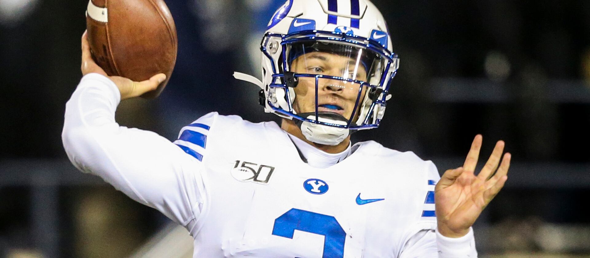 BYU quarterback Jaren Hall makes a throw during a game against Utah State. Could Hall be the team’s starter in 2021?