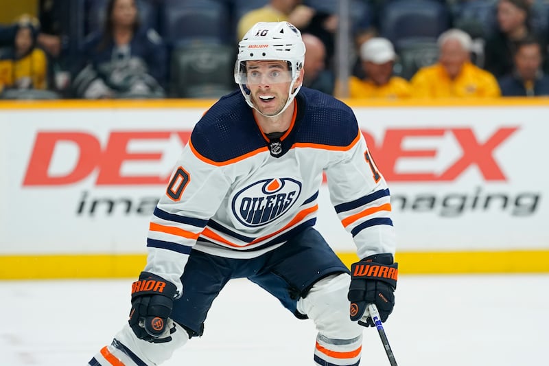 Edmonton Oilers’ Derek Ryan plays against the Nashville Predators in an NHL hockey game Thursday, April 14, 2022, in Nashville, Tenn.