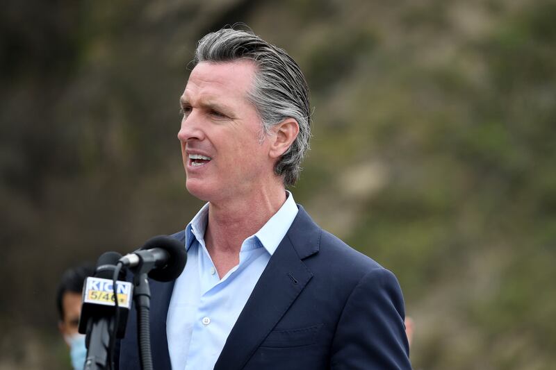 Gavin Newsom speaks at Rat Creek near Big Sur, Calif.