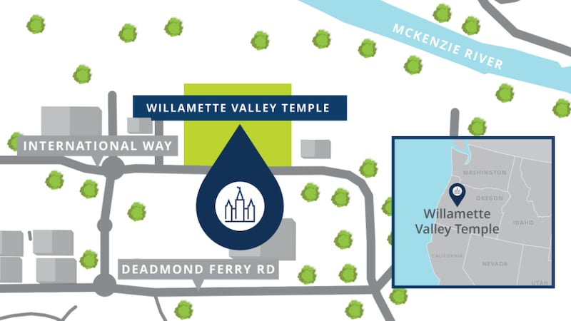 A map of the Willamette Valley Oregon Temple’s location.<br>