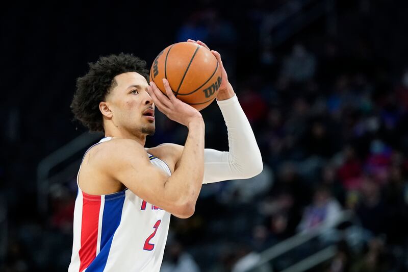Detroit Pistons guard Cade Cunningham shoots