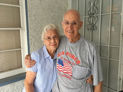 Bob Sharp with his wife of 71 years, Jackie, at their home in California.