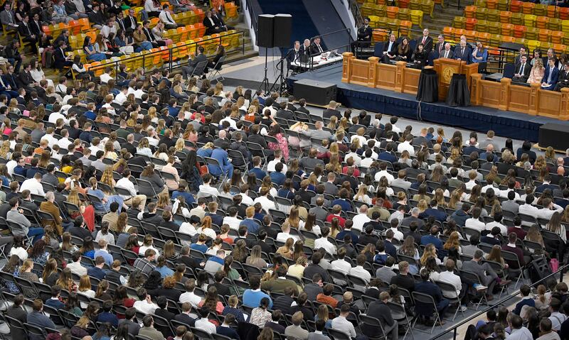 Elder Neil L. Andersen of the Quorum of the Twelve Apostles speaks during a devotional at Utah State University on Sunday, Feb. 23, 2025.