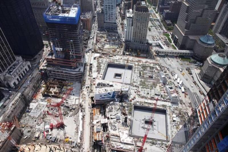The National September 11 Memorial and Museum, center, is under construction, Tuesday, May 3, 2011, at the World Trade Center site in New York. President Barack Obama will meet at the memorial Thursday with families of victims of the September 11, 2001, a