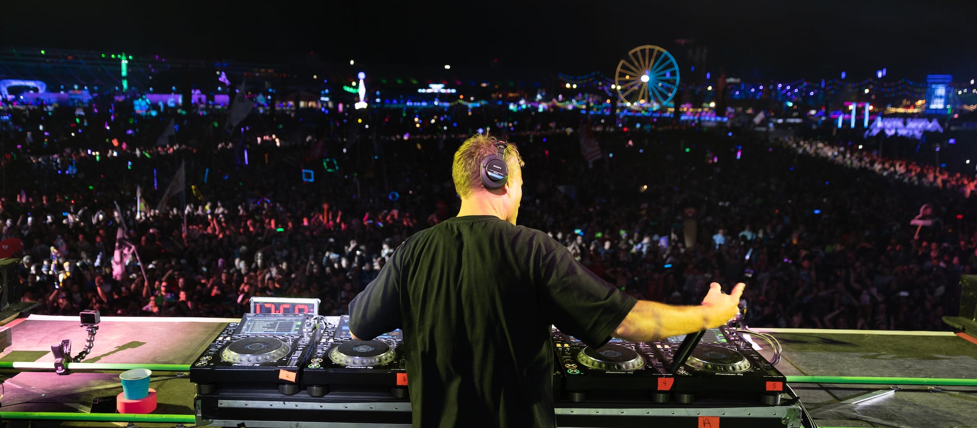 Ryan “Kaskade” Raddon performs his set during the EDC music festival at the Las Vegas Motorway in Las Vegas on May 21, 2023.