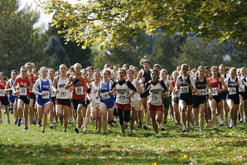 The start of the 5A girls cross country state championship at Sugar House Park Wednesday.