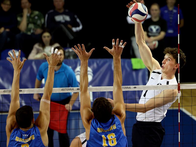 BYU’s Davide Gardini (1) competes against UCLA in the Smith Fieldhouse at BYU in Provo on Friday, April 15, 2022.