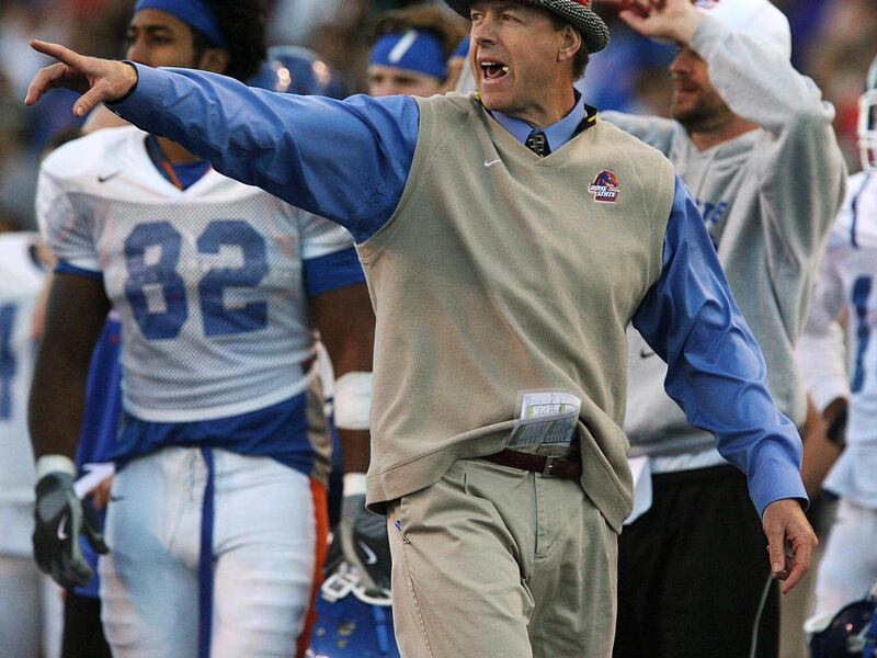 FILE - In this file photo taken April 17, 2009, Boise State Broncos played their Boise State assistant coach Brent Pease calls plays for the White team during the annual Blue-Orange Spring college football game in Boise, Idaho. Florida has hired Pease as