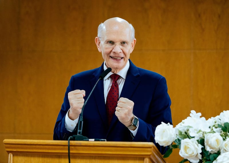 Elder Dale G. Renlund of the Quorum of the Twelve Apostles speaks at a stake center in Lusaka, Zambia, on Sunday, Feb. 16, 2025.