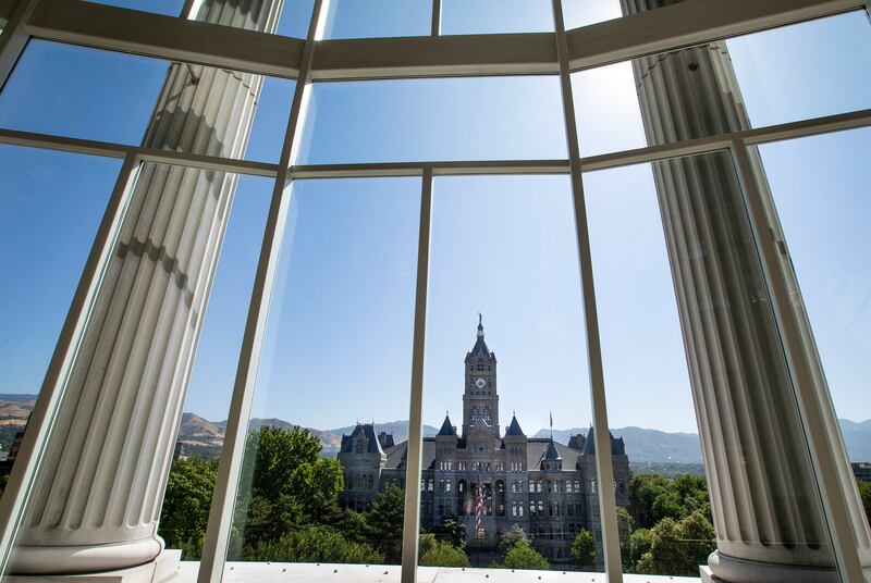The Salt Lake City and County Building photographed from inside the Matheson Courthouse on Monday, Aug. 12, 2019.