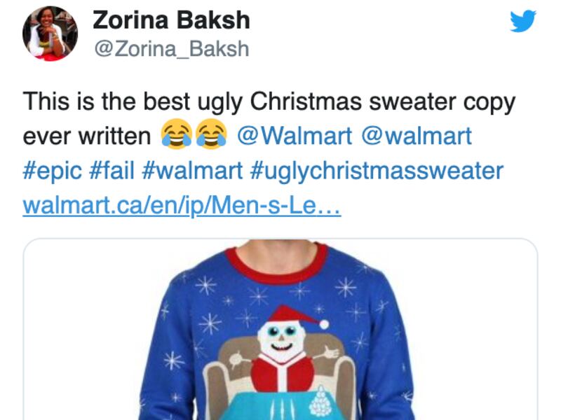 Walmart apologizes for a Christmas sweater. It had drugs on it.