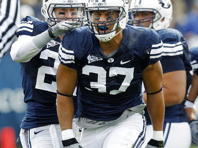 BYU's Vic So'oto celebrates a defensive stop during the Cougars' 25-20 victory over Wyoming in October 2010 at LaVell Edwards Stadium. Now in the NFL, So'oto's performance in the preseason indicates he'll play a big role with the Packers