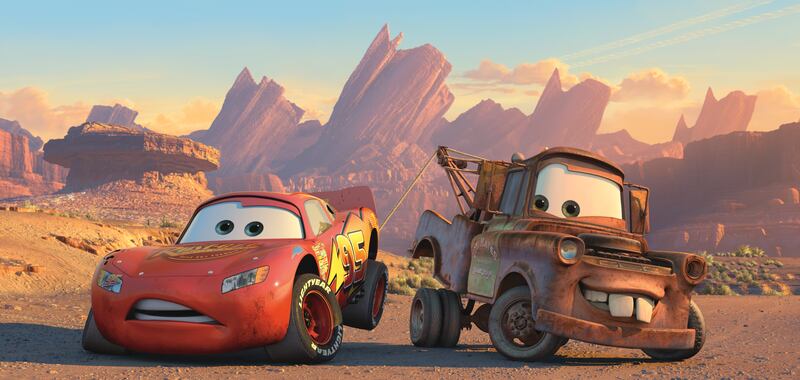 A speed-racing car named Lightning McQueen (voiced by Owen Wilson) stops in the small town of Radiator Springs and learns the true meaning of friendship in the Disney/Pixar animated film "Cars."