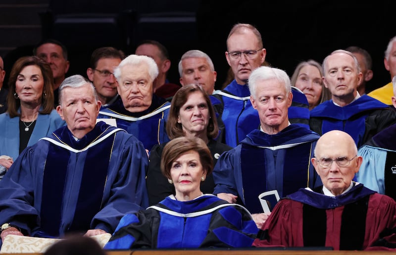 Four former BYU presidents and a former president’s wife are seen attending new BYU President C. Shane Reese’s inauguration.