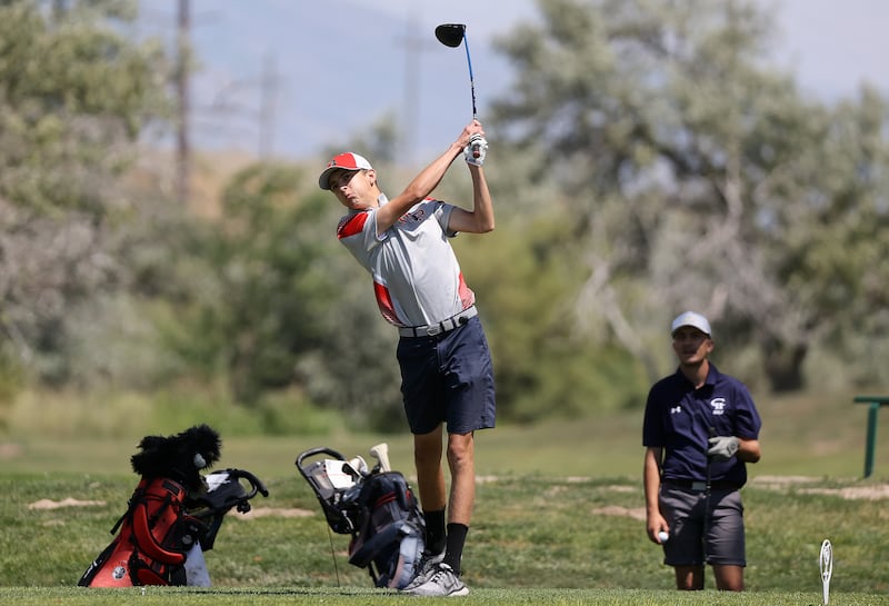 Mountain Ridge’s Jace Clark competes in the second annual Utah High School Golf Invitational at Copper Golf Club in Magna.