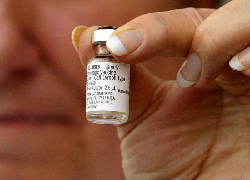A small bottle of smallpox vaccine is pictured at the Utah County Health Department on Feb. 13, 2003.