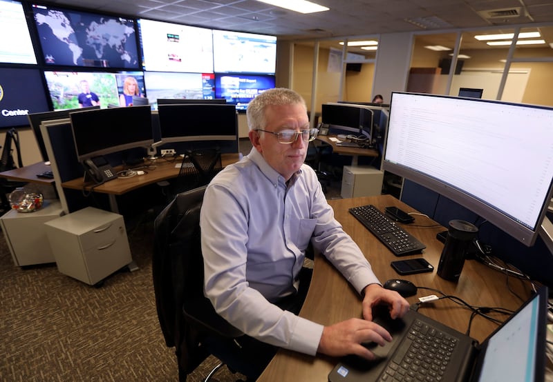 Boyd Webb, manager of the Utah Cyber Center, works in the center at the State Office Building in Salt Lake City on Oct. 11, 2018.