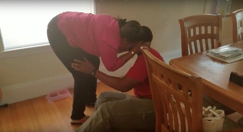 Jeffrey Mayi fell to his knees when his mother surprised him with a visit after they had been apart for 10 years.