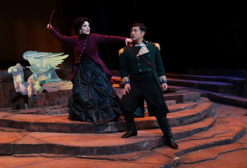 Andrew Stenson performs as Tamino and Celena Shafer performs as Queen of the Night during Utah Opera's media day for the upcoming production of "The Magic Flute" at the Capitol Theatre in Salt Lake City on Wednesday, Feb. 27, 2019.