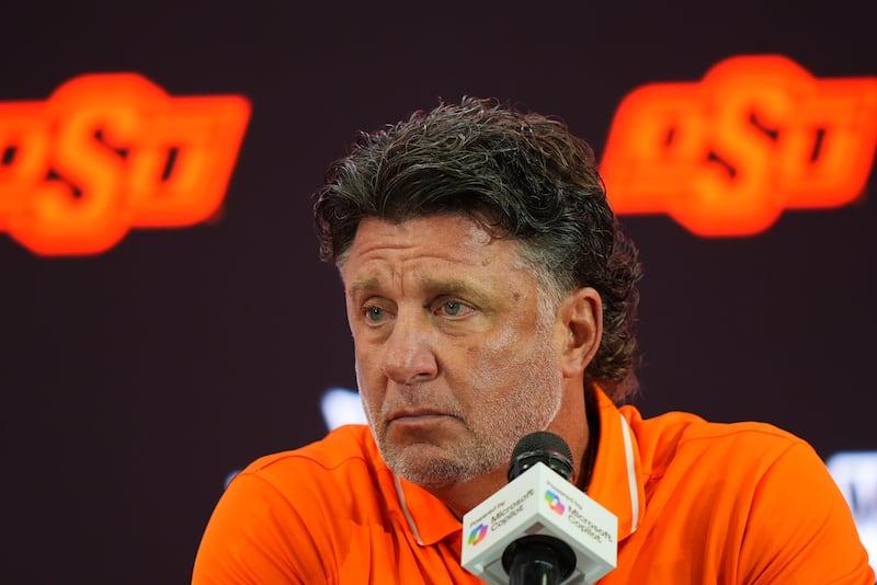 Oklahoma State head coach Mike Gundy during the Big 12 NCAA college football media days in Frisco, Texas, Wednesday, July 9, 2025.