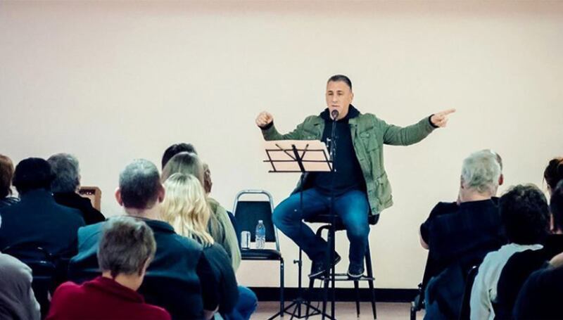 John Pavolitz speaks during “A Bigger Table” tour event in Philadelphia in February.
