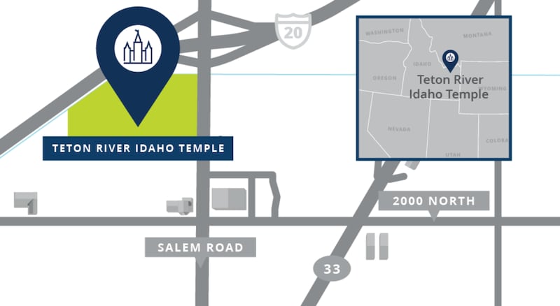 A map shows the location of the Teton River Idaho Temple.