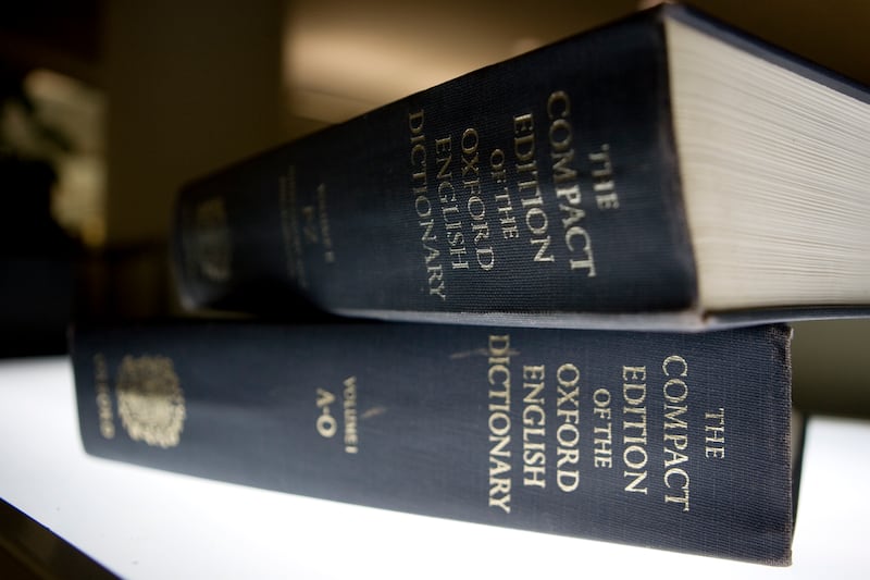 An Oxford English Dictionary is shown at the headquarters of The Associated Press in New York.