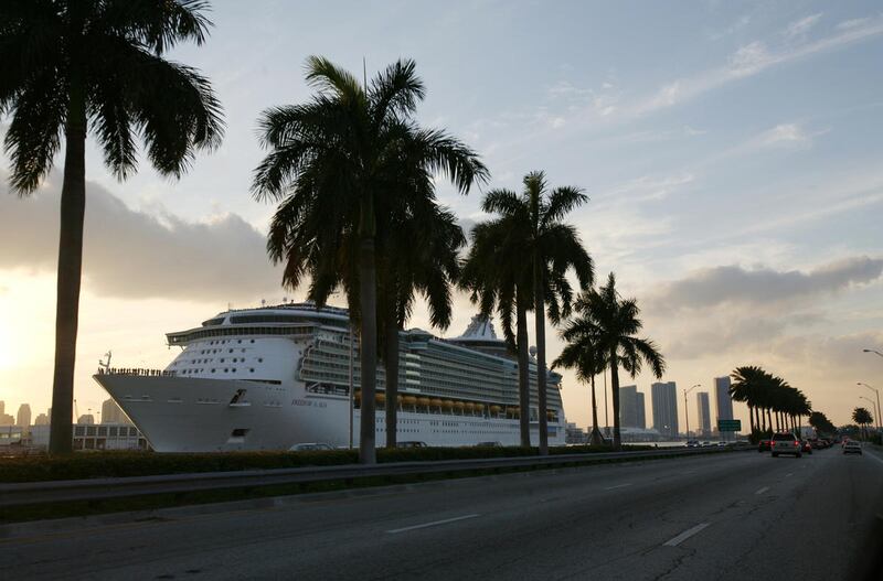 The Royal Caribbean Freedom of the Seas heads out to sea from the Port of Miami, Sunday, Dec. 7, 2008.