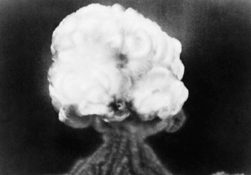 This July 16, 1945 photo, shows the mushroom cloud of the first atomic explosion at Trinity Test Site, New Mexico. Thursday, July 16, 2015 marks the 70th anniversary of the Trinity Test in southern New Mexico comes amid renewed interest in the Manhattan P