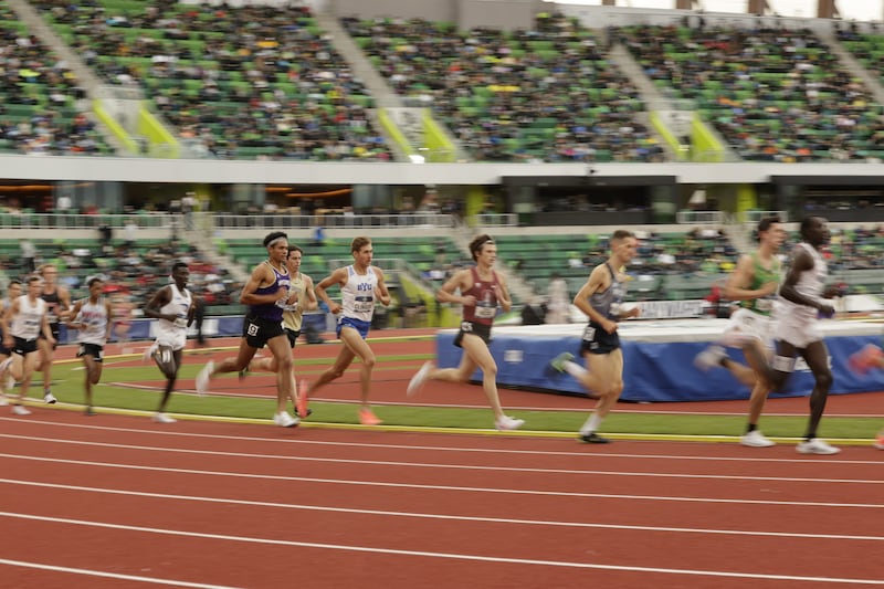 Runners compete during the NCAA Outdoor Track and Field Championships in Eugene, Oregon.