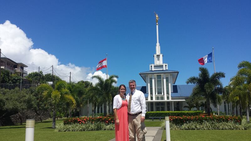 Rhett and Jolene Ogden recently ended their streak of attending a new temple to do an endowment session every month for 75 consecutive months. Here the couple from Lehi, Utah, is standing in front of the Papeete Tahiti Temple.