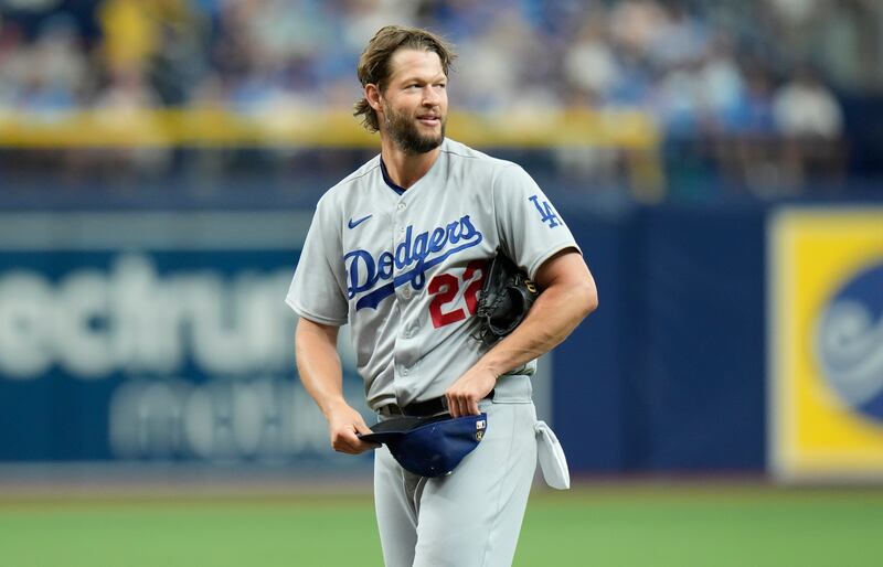 Los Angeles Dodgers starting pitcher Clayton Kershaw pitches against the Tampa Bay Rays during an MLB game on May 27, 2023.
