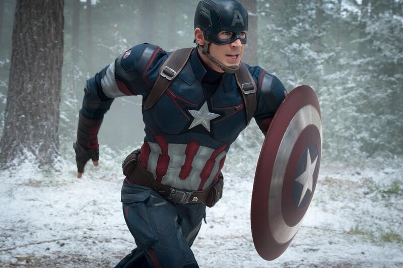 This photo provided by Disney/Marvel shows, Chris Evans as Captain America/Steve Rogers, in the new film, “Avengers: Age Of Ultron.” The movie releases in U.S. theaters on May 1, 2015.