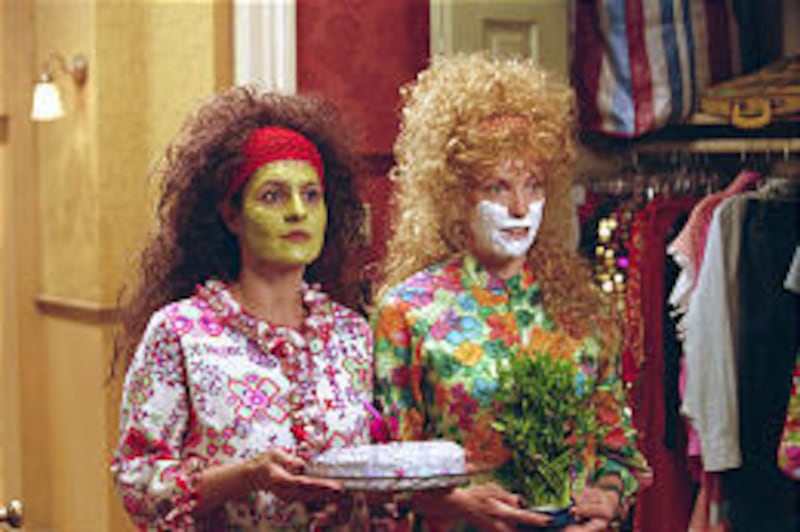 Nia Vardalos, left, and Toni Collette are so frantic they become shrill in mediocre "Connie and Carla."
