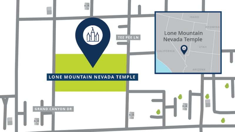 A map showing the location of the Lone Mountain Nevada Temple.