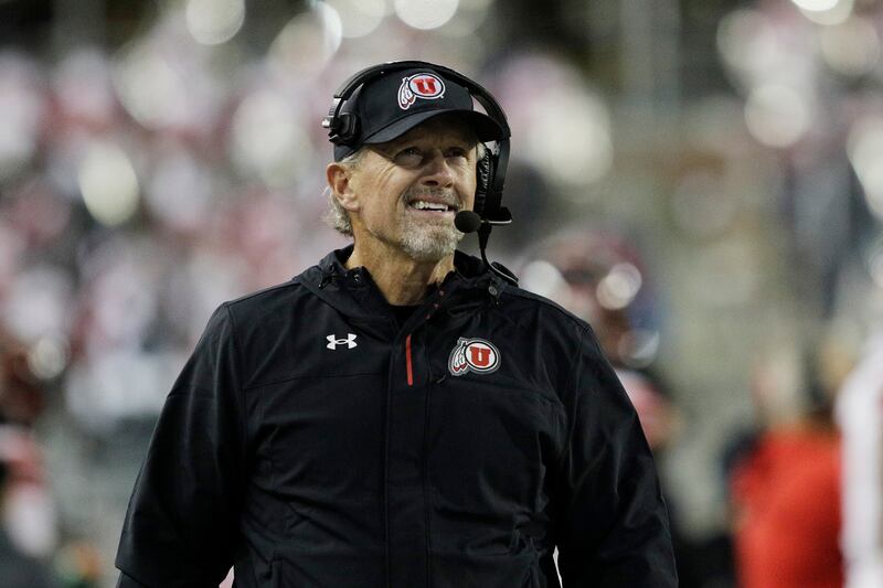 Utah coach Kyle Whittingham watches from the sideline during game against Washington State, Thursday, Oct. 27, 2022, in Pullman, Wash.