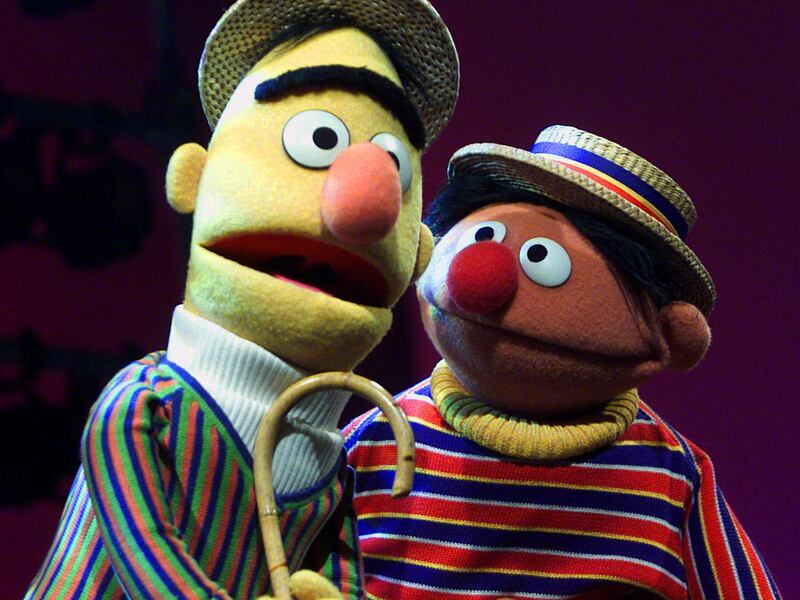 In this Aug. 22, 2001, file photo, Muppets Bert, left, and Ernie, from the children's program "Sesame Street," are shown in New York.