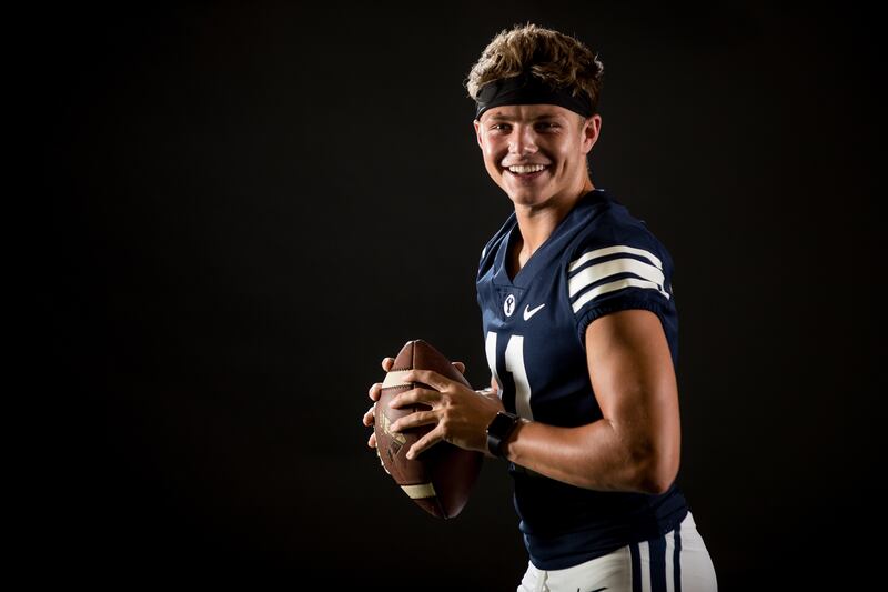 Quarterback Zach Wilson poses for a photo at BYU’s Indoor Practice Facility in Provo on Wednesday, Aug. 8, 2018.