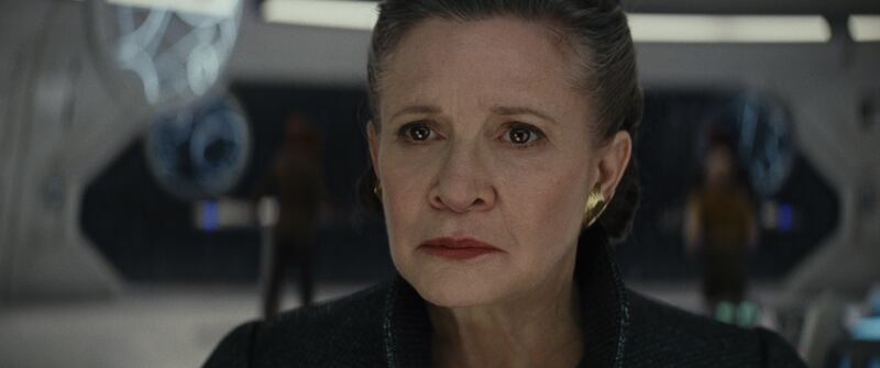 This image released by Lucasfilm shows Carrie Fisher as General Leia in “Star Wars: The Last Jedi.”