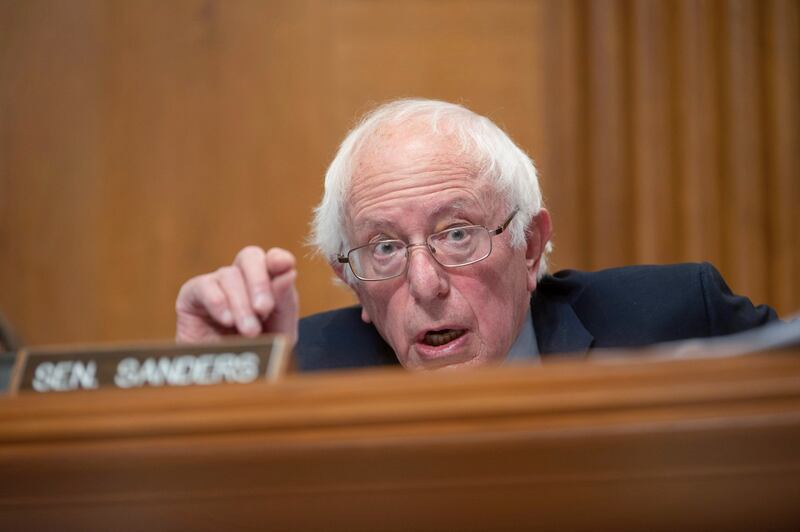 Sen. Bernie Sanders, I-Vt., asks questions during a Senate Environment and Public Works Committee hearing in Washington.
