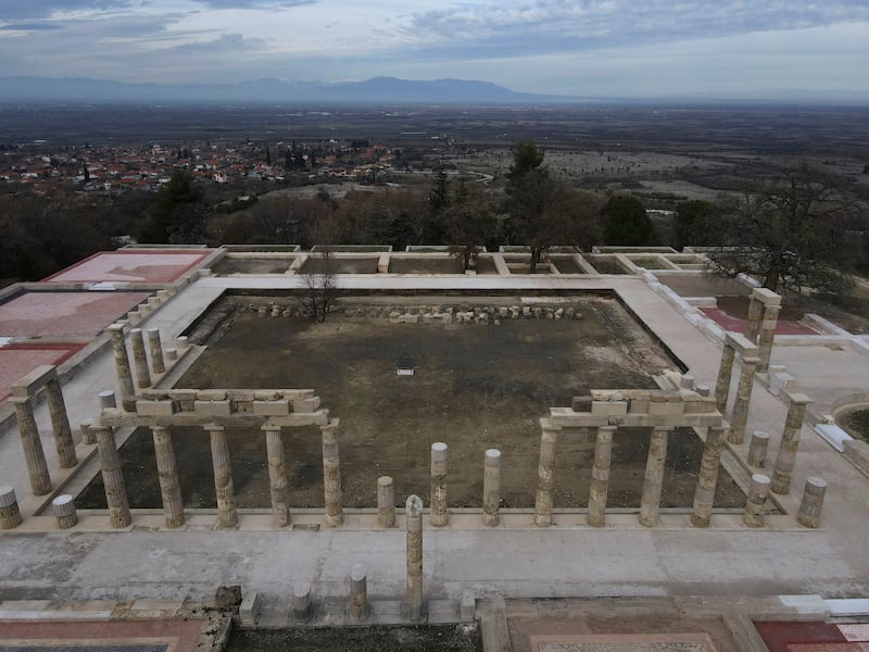 The Palace of Aigai, built more than 2,300 years ago during the reign of Alexander the Great’s father, is seen from above after it was fully reopened in ancient Aigai, in northern Greece.
